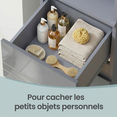 Armoire De Salle De Bain, Meuble De Salle De Bain Avec Un Tiroir, Étagères Ajustables, Gris