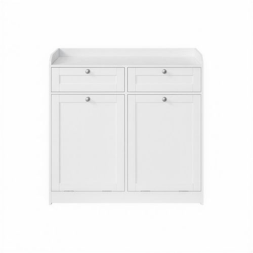 Armoire De Rangement Avec Panier à Linge, Meuble De Salle De Bain, 2 Tiroirs, Sac Amovible, Blanc