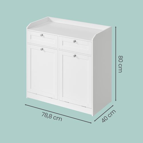 Armoire De Rangement Avec Panier à Linge, Meuble De Salle De Bain, 2 Tiroirs, Sac Amovible, Blanc