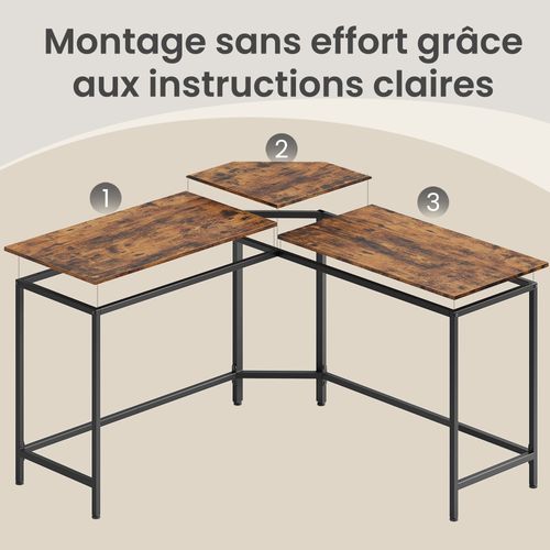 Bureau D'ordinateur En Forme De L, Bureau D'angle, Marron Et Noir