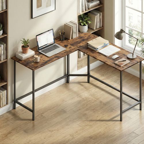 Bureau D'ordinateur En Forme De L, Bureau D'angle, Marron Et Noir