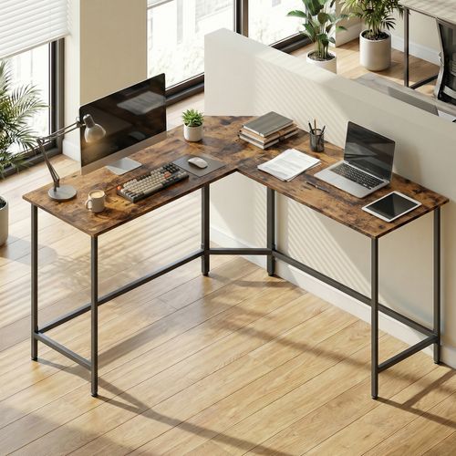Bureau D'ordinateur En Forme De L, Bureau D'angle, Marron Et Noir