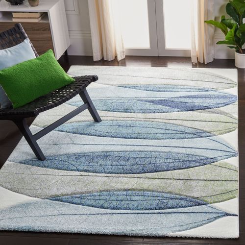 Tapis Hollywood 201 X 274 Cm Contemporain Silas Ivoire / Bleu-vert