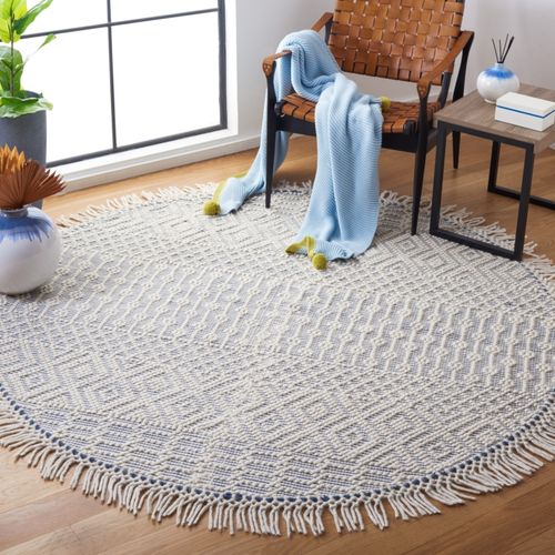 Tapis Rond Natura 183 X 183 Cm Bohemien Vanya Bleu