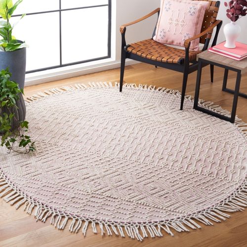 Tapis Rond Natura 183 X 183 Cm Bohemien Ivory Ivoire / Rose