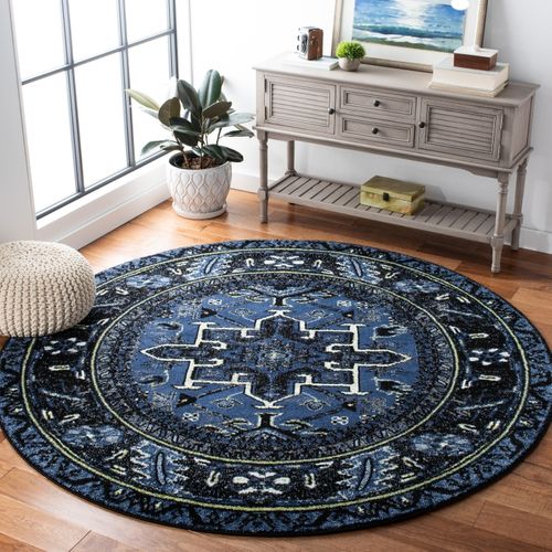 Tapis Rond Persan 91 X 91 Cm De Transition Blaise Bleu / Gris