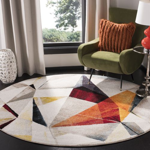 Tapis Porcello 160 X 160 Cm Abstrait Moderne Declan Gris Clair / Orange