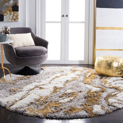 Tapis Rond Horizon Shag 201 X 201 Cm Shag Mukades Gris / Or