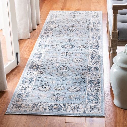 Tapis Isabelle 66 X 152 Cm De Transition Alayna Bleu Clair / Creme