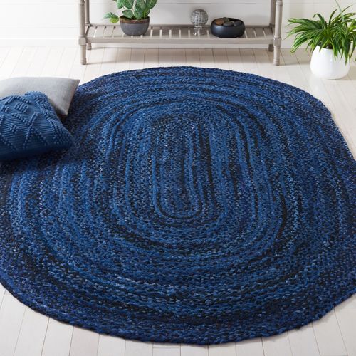 Tapis Braided 122 X 183 Cm Chalet De Campagne Lilou Bleu Marine