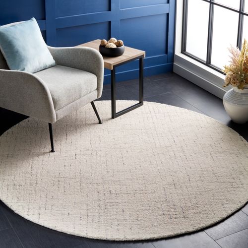 Tapis Rond Abstrait 122 X 122 Cm Contemporain Alouette Ivoire / Gris Clair