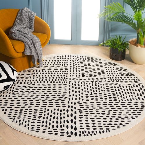 Tapis Rond Lindsay Shag 201 X 201 Cm Moderne Grazia Ivoire / Noir