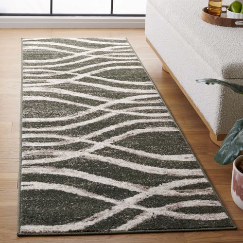 Tapis Adirondack 76 X 244 Cm Vague Moderne En Détresse Leocadia Vert Foncé / Écru