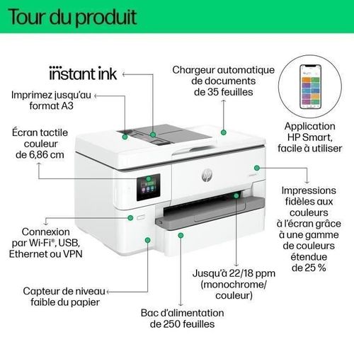 Imprimante Officejet Pro 9720e A3 Tout-en-un Recto-verso, 3 Mois Instant Ink Inclus Avec Hp+