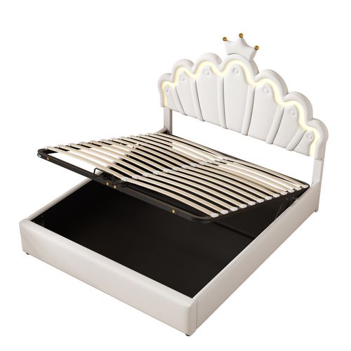 Lit Double Rembourré - Lit Princesse Avec LED Réglable  - Lit Enfant - 140 X 200 Cm - Blanc