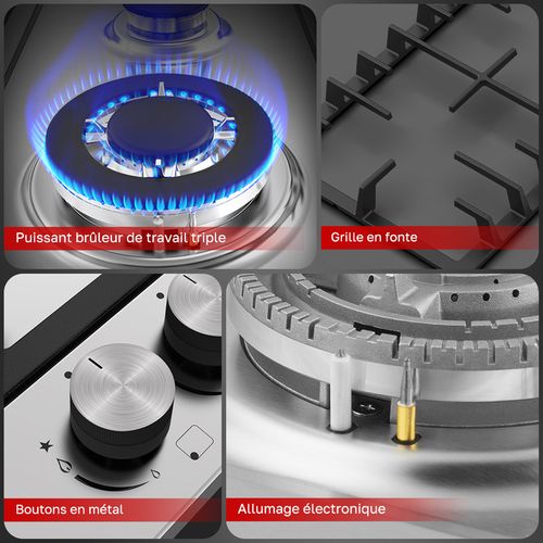 Plaque De Cuisson à Gaz Ghss302 2 Foyers, Encastrable, Gaz Naturel/propane, Acier Inoxydable, 5200w