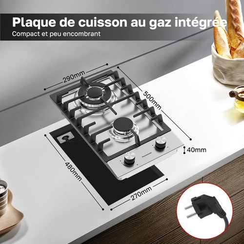 Plaque De Cuisson à Gaz Ghss302 2 Foyers, Encastrable, Gaz Naturel/propane, Acier Inoxydable, 5200w