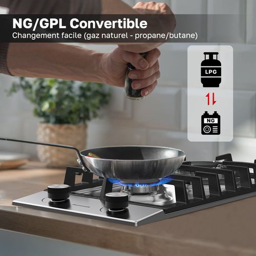 Plaque De Cuisson à Gaz Ghss302 2 Foyers, Encastrable, Gaz Naturel/propane, Acier Inoxydable, 5200w