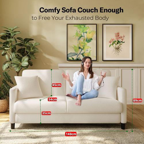 Canapé 2 Places En Velours Teddy - 148cm - Beige