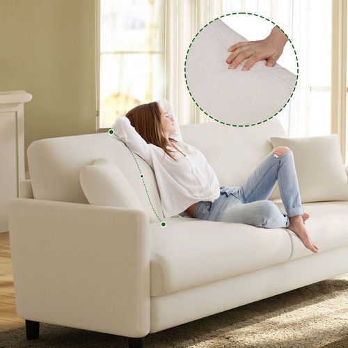 Canapé 2 Places En Velours Teddy - 148cm - Beige