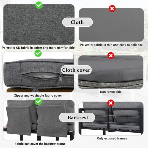 Salon De Jardin (2 Canapés 2 Places + 2 Tables + 1 Table) - Plateau Acacia + Housses - Gris