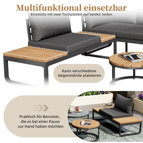 Salon De Jardin 4-5 Places - 2 Tables Empilables, Acier Galvanisé + Coussins Inclus - Gris