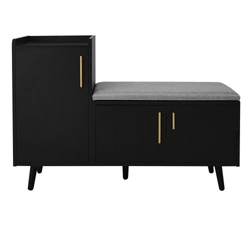 Meuble à Chaussures Avec Assise Confort-trois Portes De Rangement-pour Couloir Et Entrée-noir