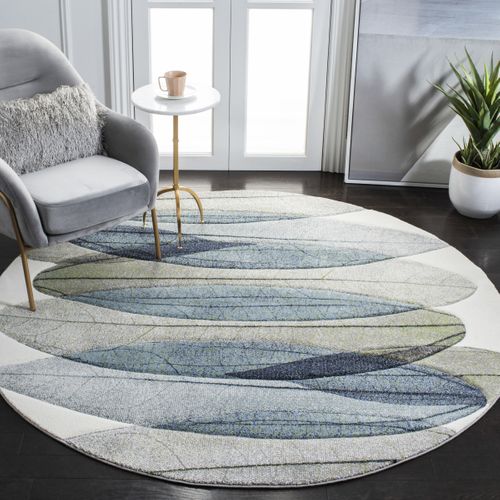 Tapis Hollywood 122 X 122 Cm Contemporain Silas Ivoire / Bleu-vert
