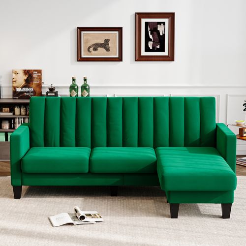 Canapé D'angle 3 Places En Velours,repose-pieds Amovible,208 X 140 X 85cm,vert
