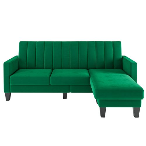 Canapé D'angle 3 Places En Velours,repose-pieds Amovible,208 X 140 X 85cm,vert