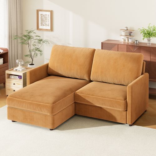 Canapé D'angle 2 Places En Velours Côtelé,confortable Moderne,180x137x84cm,jaune Abricot