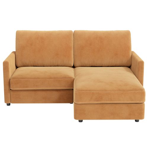 Canapé D'angle 2 Places En Velours Côtelé,confortable Moderne,180x137x84cm,jaune Abricot