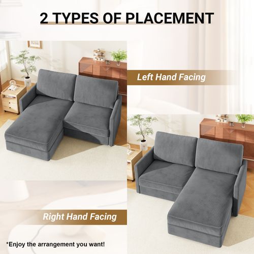 Canapé D'angle 2 Places En Velours Côtelé,canapé Confortable,180x137x84cm,gris