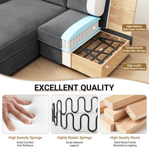 Canapé D'angle 2 Places En Velours Côtelé,canapé Confortable,180x137x84cm,gris