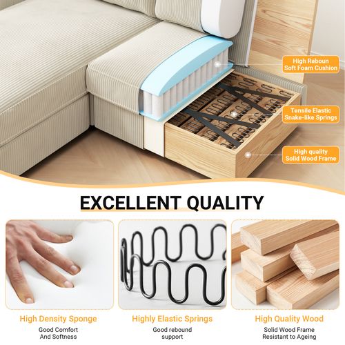 Canapé D'angle 2 Places En Velours Côtelé,canapé Confortable,180x137x84cm,beige