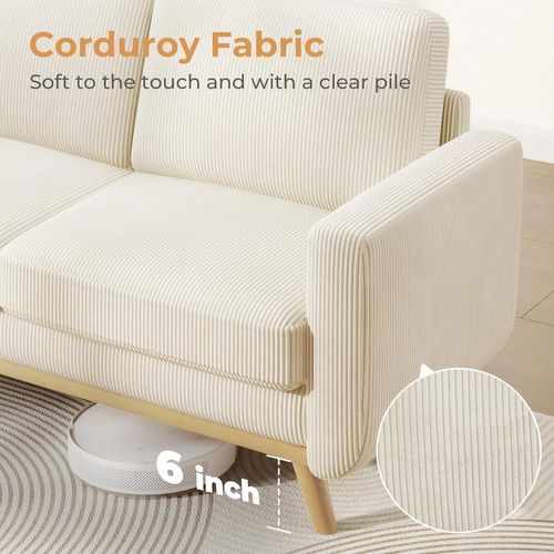 Canapé Droit 2 Places En Velours Côtelé,pieds En Bois Massif,173x76x89cm,beige