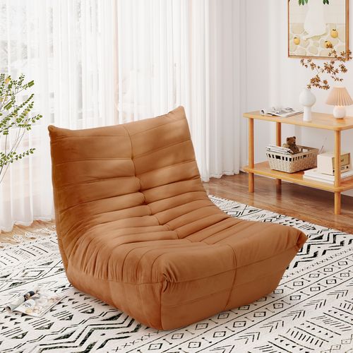 Fauteuil Pouf,fauteuil De Sol Paresseux Pour Salon,daim Velours,85 X 80 X 84cm,marron