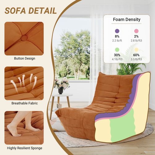 Fauteuil Pouf,fauteuil De Sol Paresseux Pour Salon,daim Velours,85 X 80 X 84cm,marron