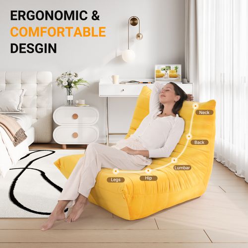 Fauteuil Pouf,fauteuil De Sol Paresseux Rembourré,daim Velours,85 X 80 X 84cm,jaune