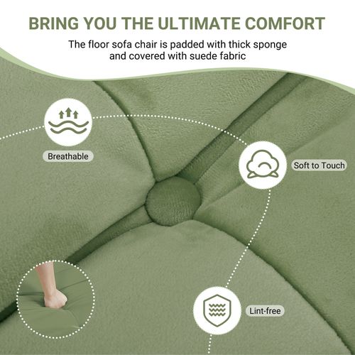 Fauteuil Pouf,fauteuil De Sol Paresseux,daim Velours,85 X 80 X 84cm,vert Olive (teinte Jaune)