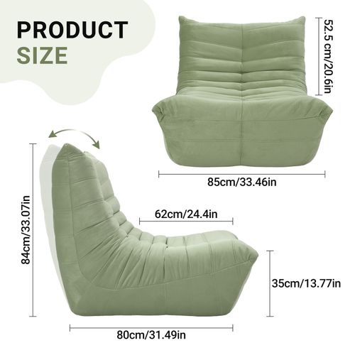 Fauteuil Pouf,fauteuil De Sol Paresseux,daim Velours,85 X 80 X 84cm,vert Olive (teinte Jaune)