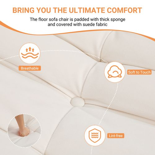 Fauteuil Pouf,fauteuil De Sol Paresseux Pour Salon,daim Velours,85 X 80 X 84cm,beige