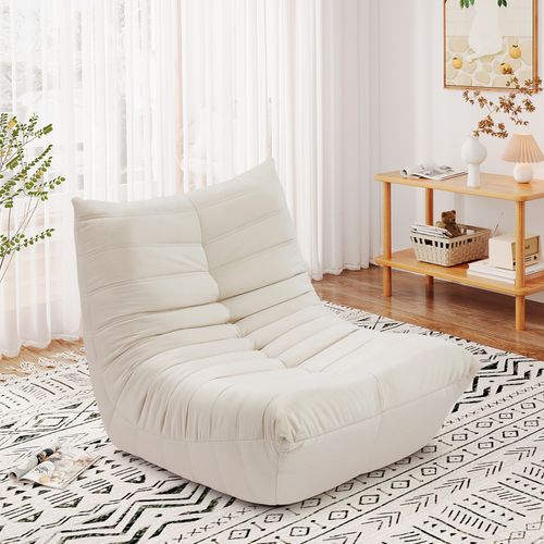 Fauteuil Pouf,fauteuil De Sol Paresseux Pour Salon,daim Velours,85 X 80 X 84cm,beige