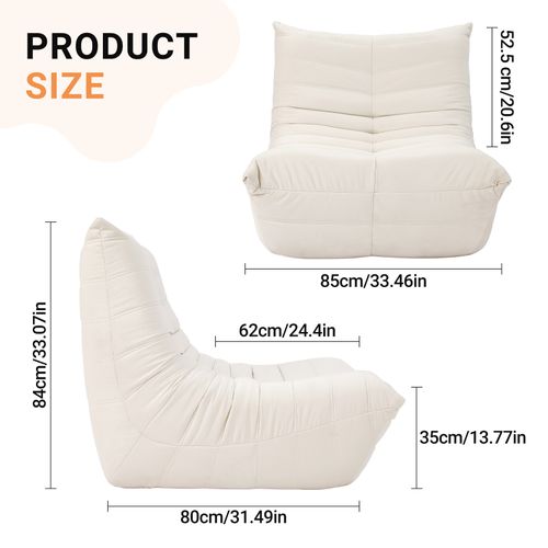 Fauteuil Pouf,fauteuil De Sol Paresseux Pour Salon,daim Velours,85 X 80 X 84cm,beige