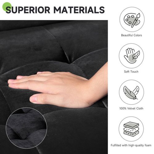 Canapé 2 Places 148x78x85 Cm En Velours Avec 2 Coussins - Noir