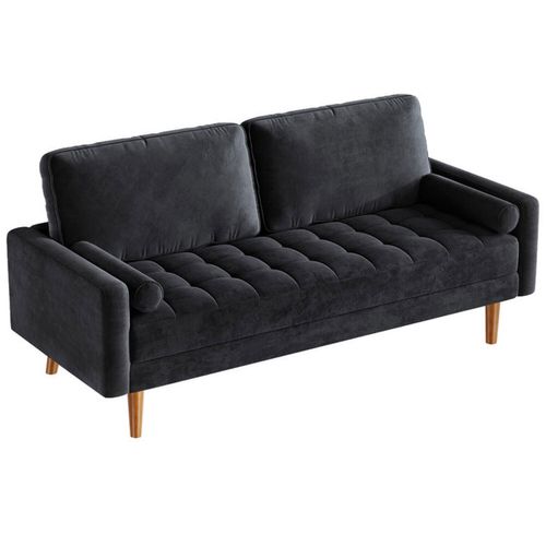 Canapé 2 Places 148x78x85 Cm En Velours Avec 2 Coussins - Noir