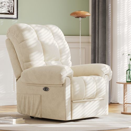Fauteuil Relax Électrique En Velours Côtelé, Avec Repose-pieds, Beige
