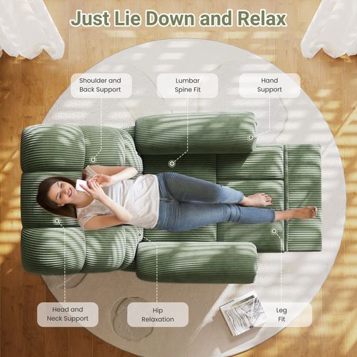 Fauteuil Relax Électrique En Velours Côtelé, Avec Repose-pieds, Vert