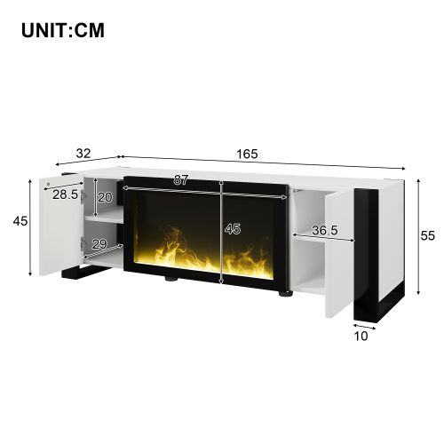 Meuble TV Bas Avec Effet Flamme De Cheminée Électrique-meubles De Salon-blanc Et Noir