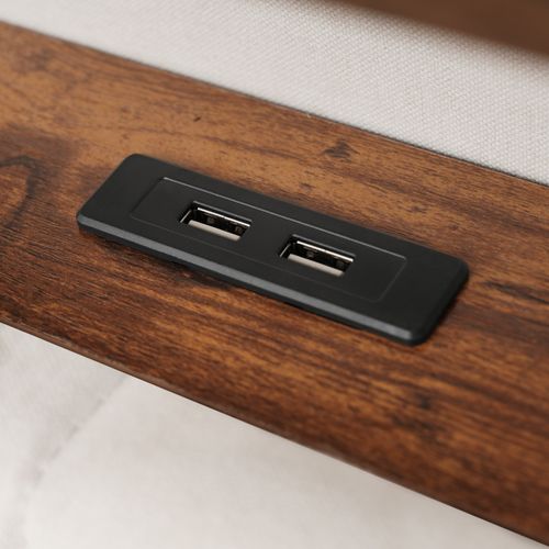 Lit Capitonné - 160x200cm - USB Et LED - Cadre Lin Beige